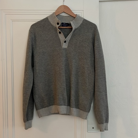 johnnie-O Clayton Henley Sweater Men's Small Gray Merino Wool Cotton Knit Golf - Picture 1 of 6